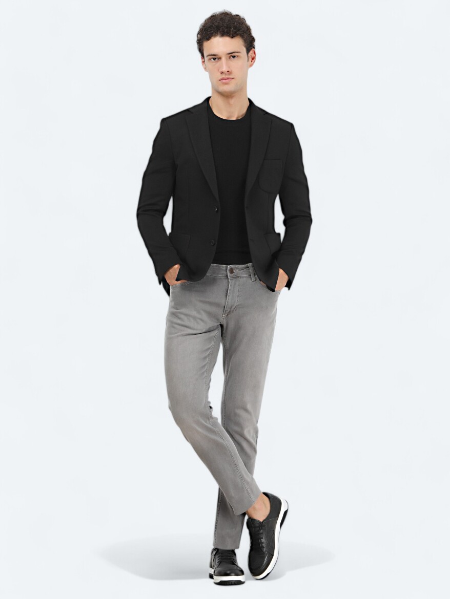 Black Plain Slim Fit Suit - 3