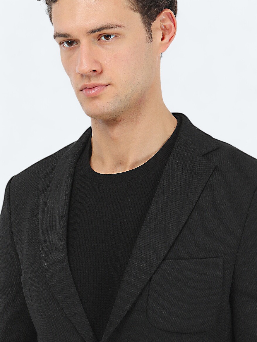 Black Plain Slim Fit Suit - 5