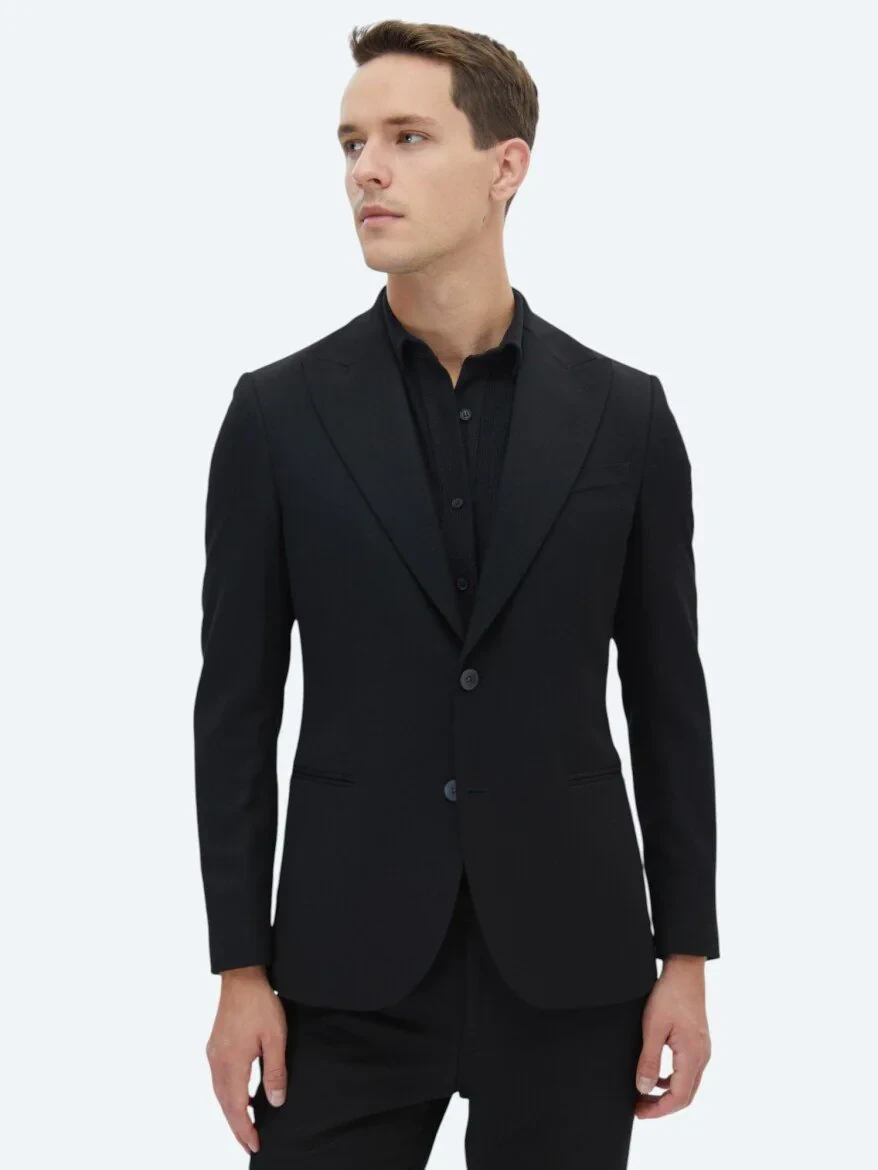 Black Plain Slim Fit Suit - 1