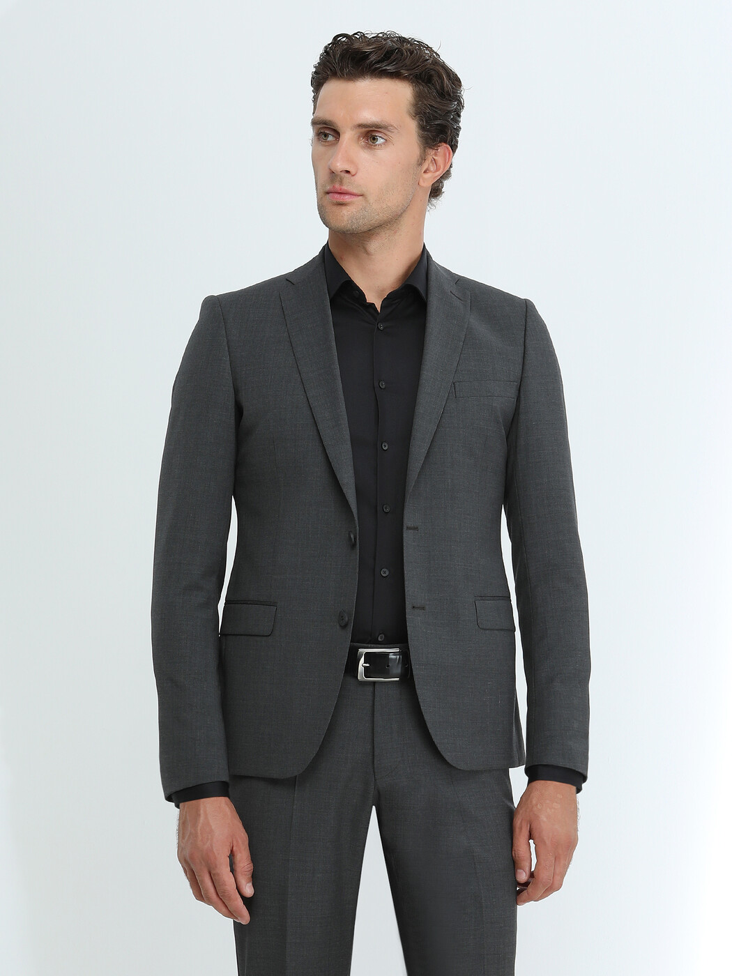 Black Plain Slim Fit Weaving Classical 100% Cotton Shirt - 3