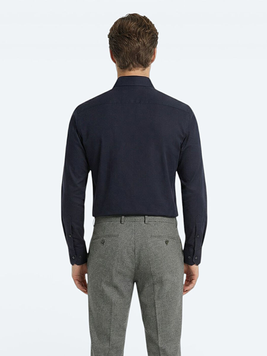 Black Plain Slim Fit Weaving Classical 100% Cotton Shirt - 4