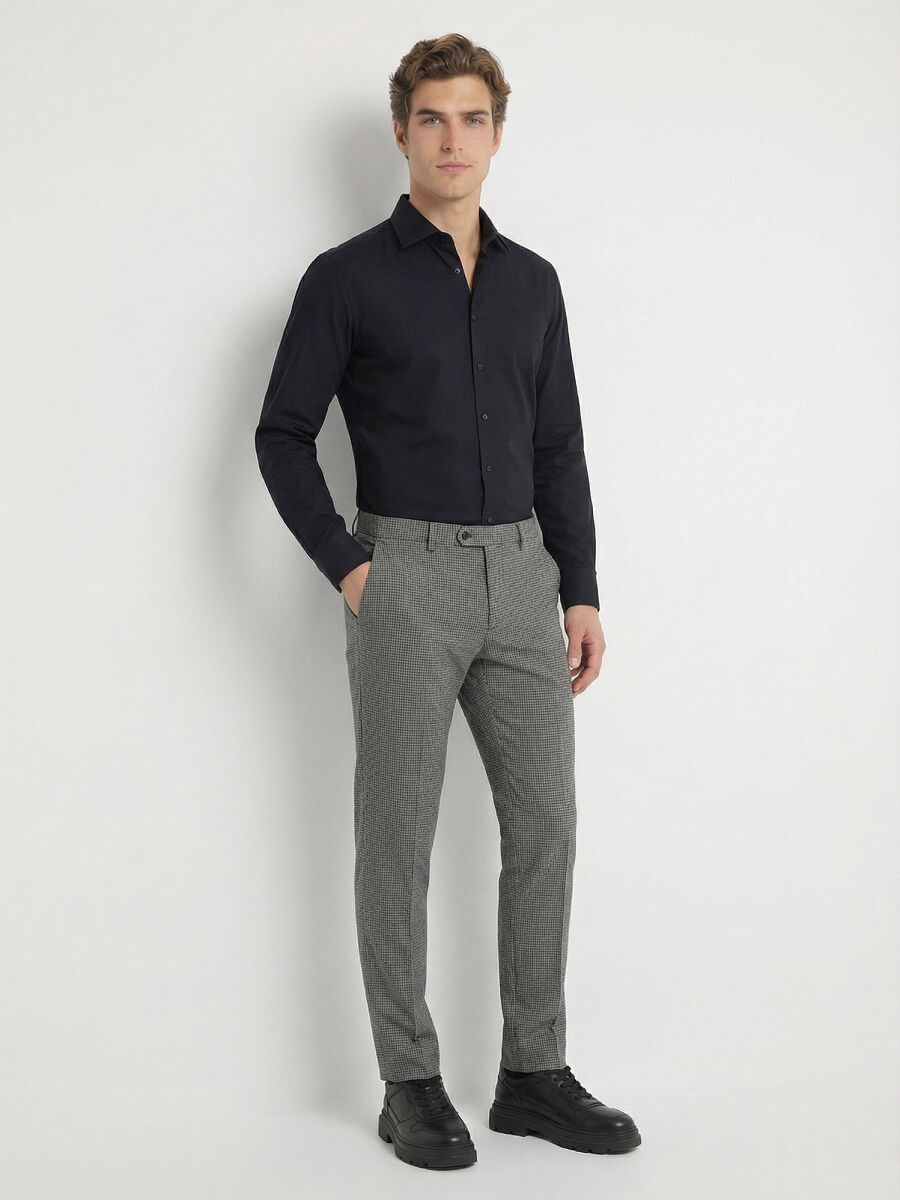 Black Plain Slim Fit Weaving Classical Cotton Blended Shirt - 2