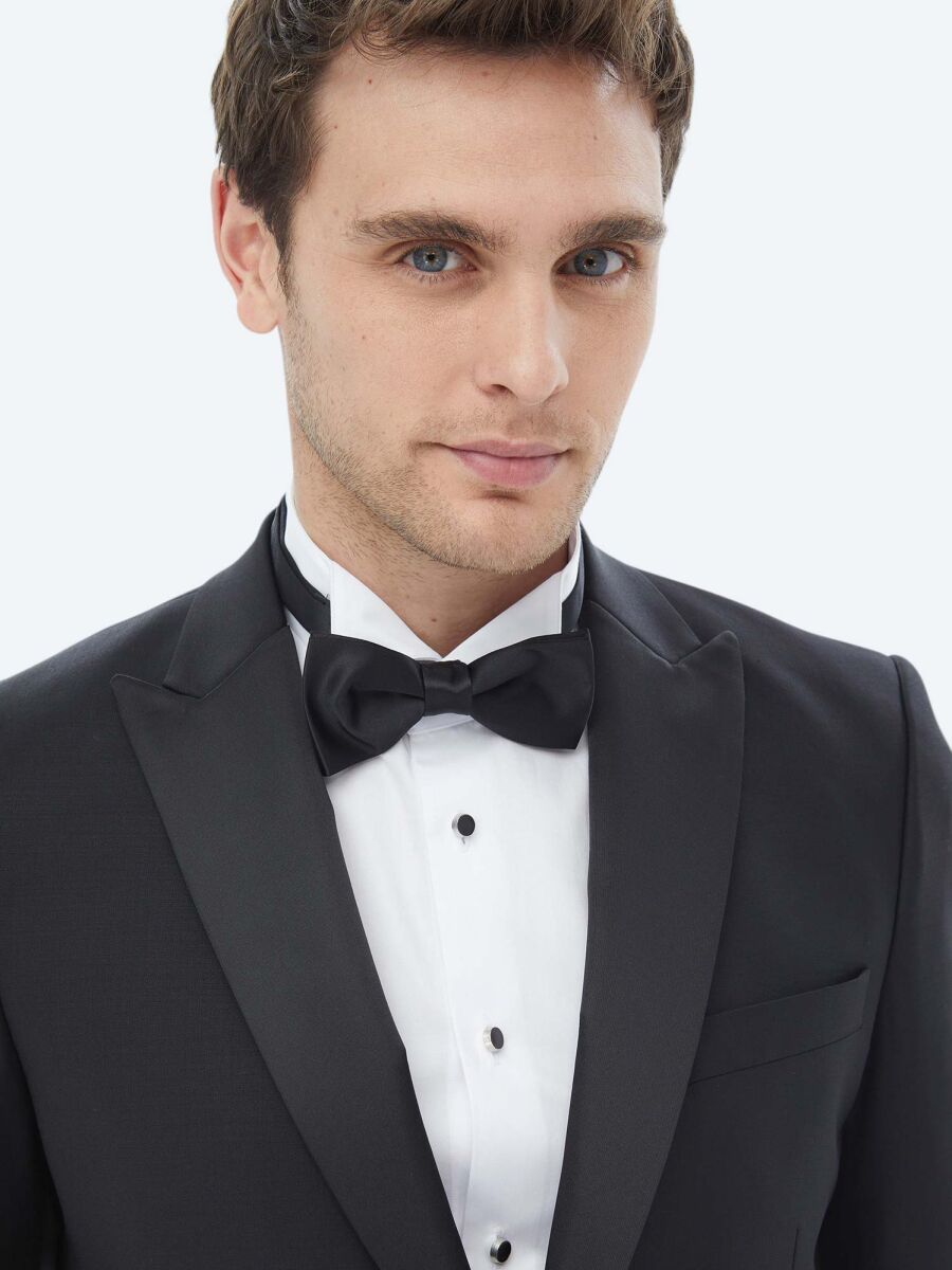 Black Plain Slim Fit Weaving Tuxedo - 3