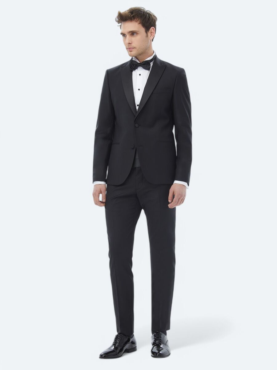 Black Plain Slim Fit Weaving Tuxedo - 5