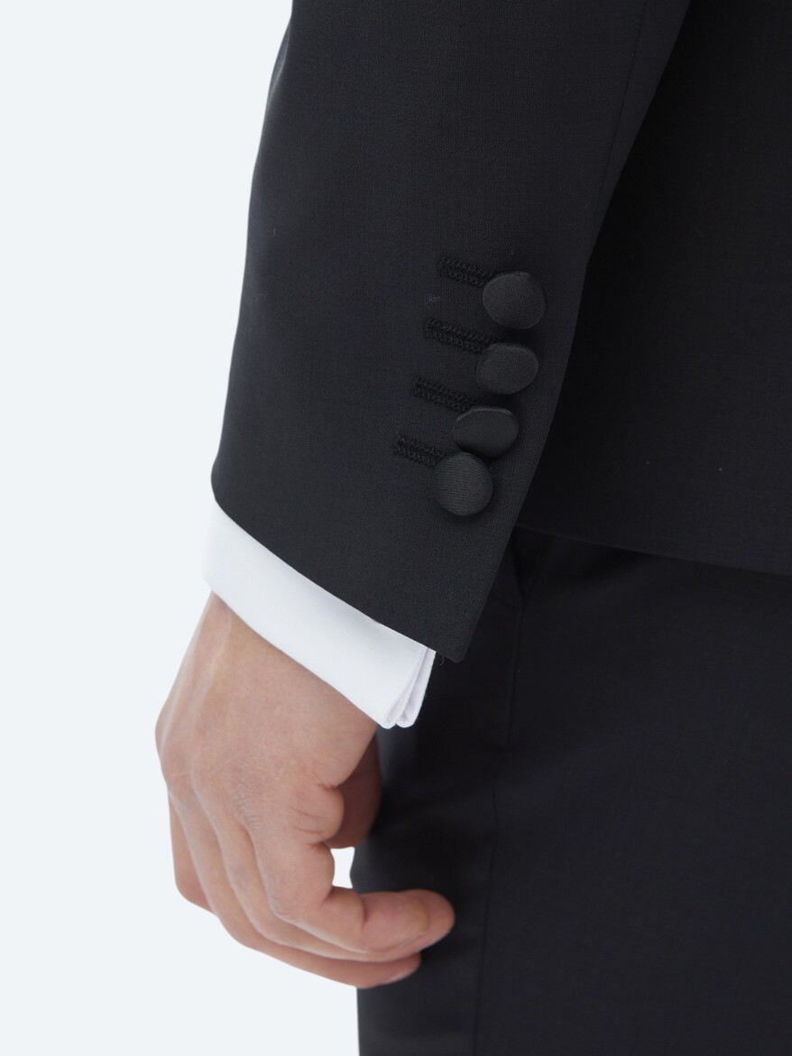 Black Plain Slim Fit Weaving Tuxedo - 9