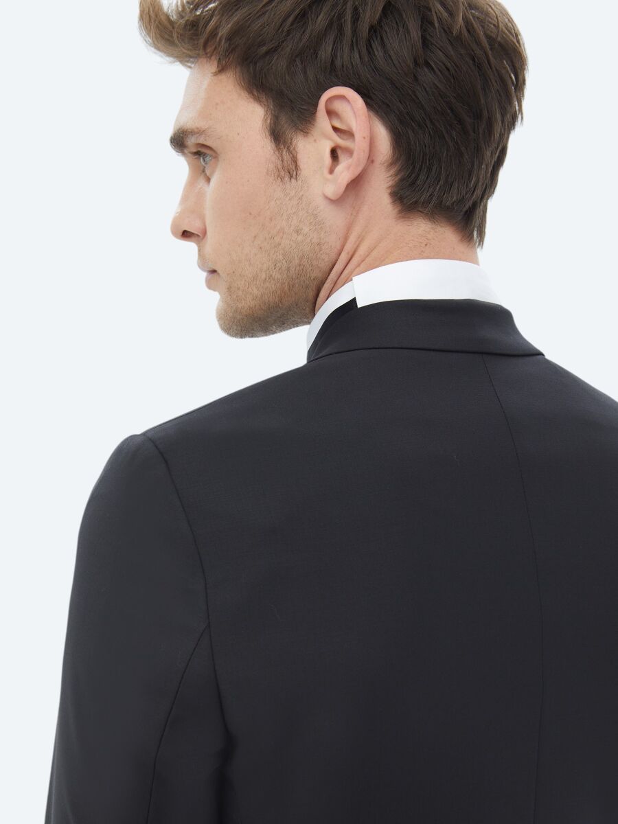 Black Plain Slim Fit Weaving Tuxedo - 10