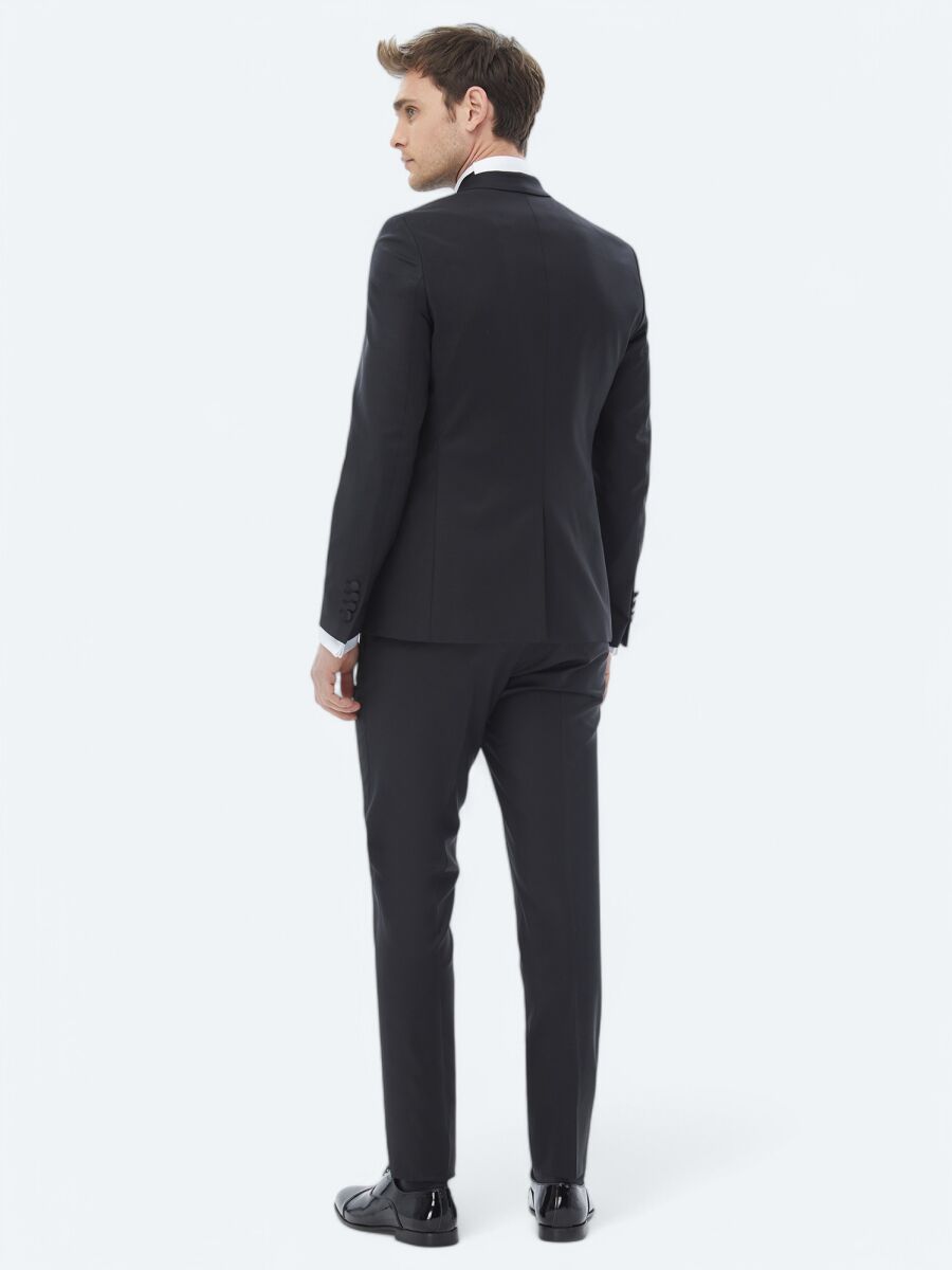 Black Plain Slim Fit Weaving Tuxedo - 11