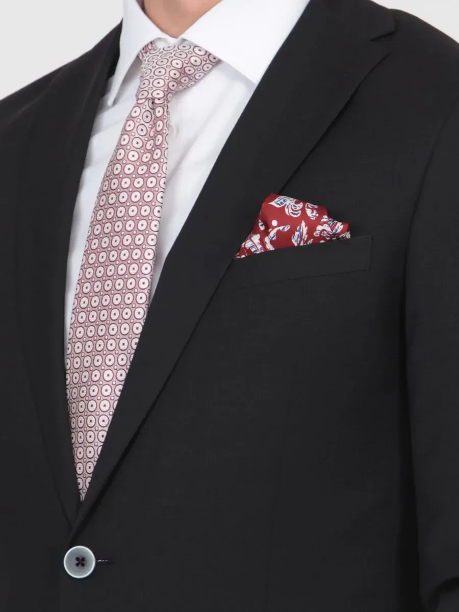 Black Plain Slim Fit Wool Blended Suit - 1