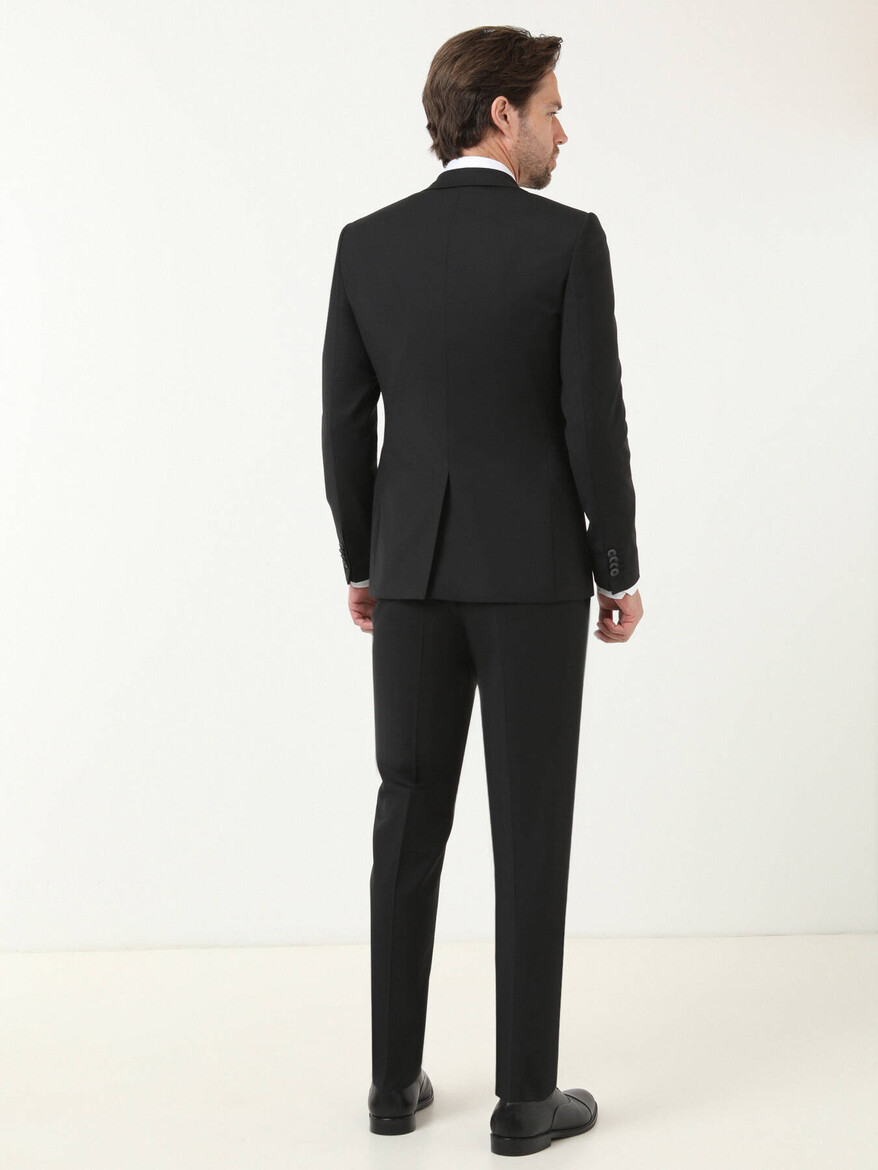 Black Plain Slim Fit Wool Blended Suit - 4