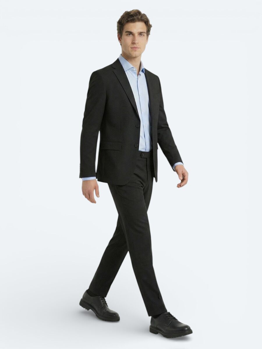 Black Plain Slim Fit Wool Blended Suit - 3