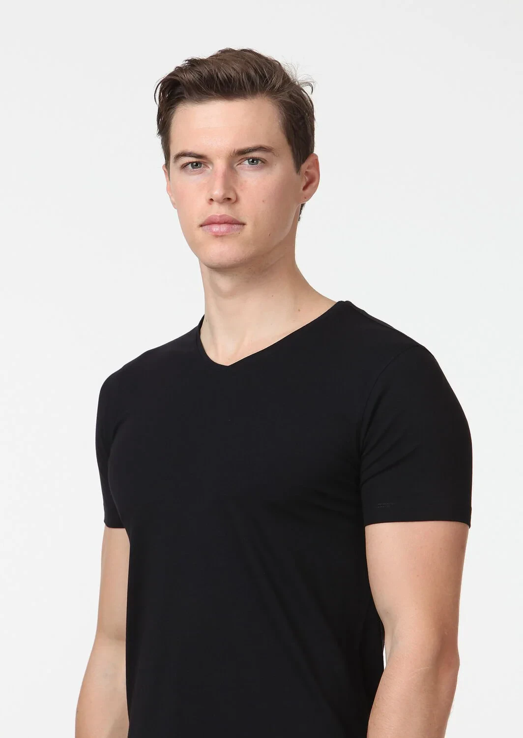 Black Plain V-Neck Cotton Blended T-Shirt - 3