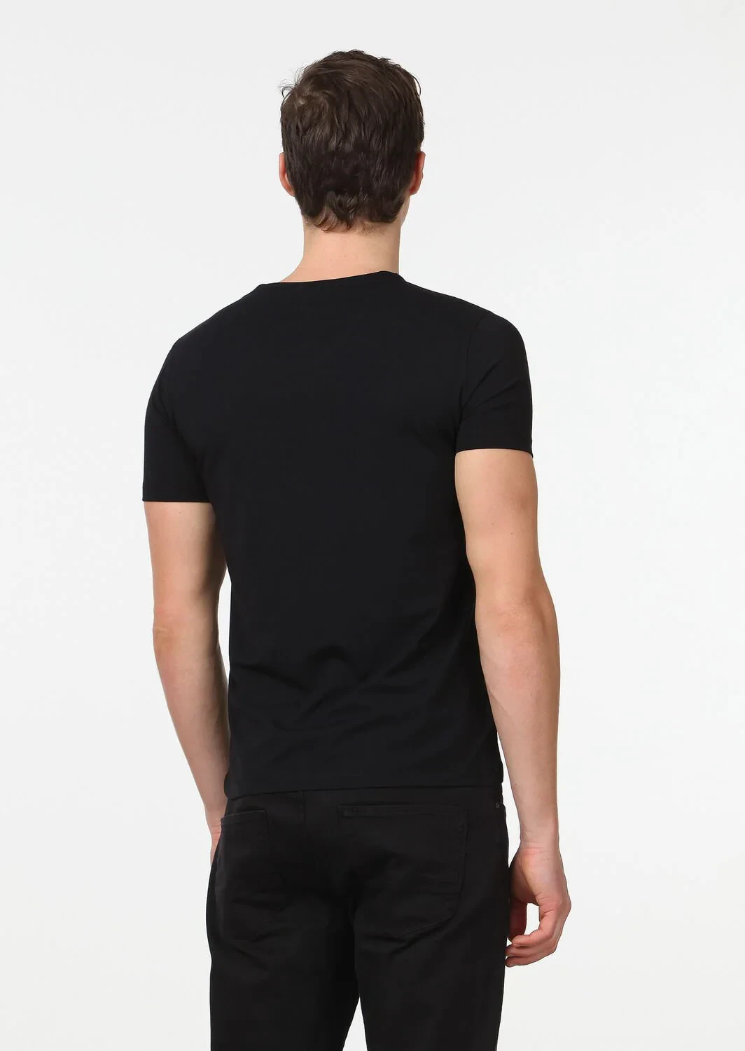 Black Plain V-Neck Cotton Blended T-Shirt - 4