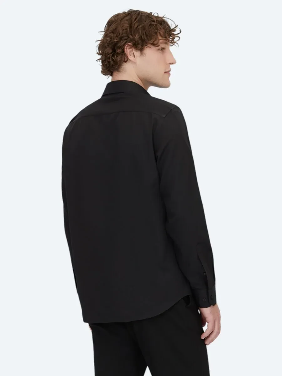 Black Plain Weaving Classical Cotton Blended Shirt - 5
