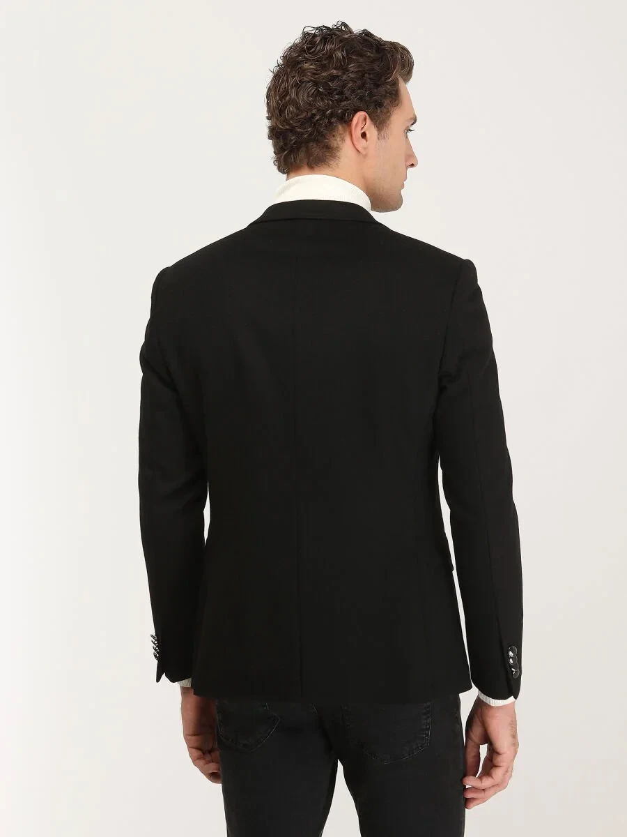 Black Plain Wool Blended Jacket - 6