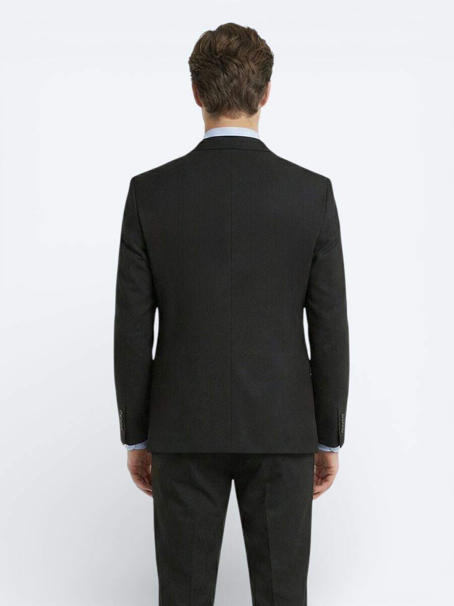 Black Plain Wool Blended Suit - 4