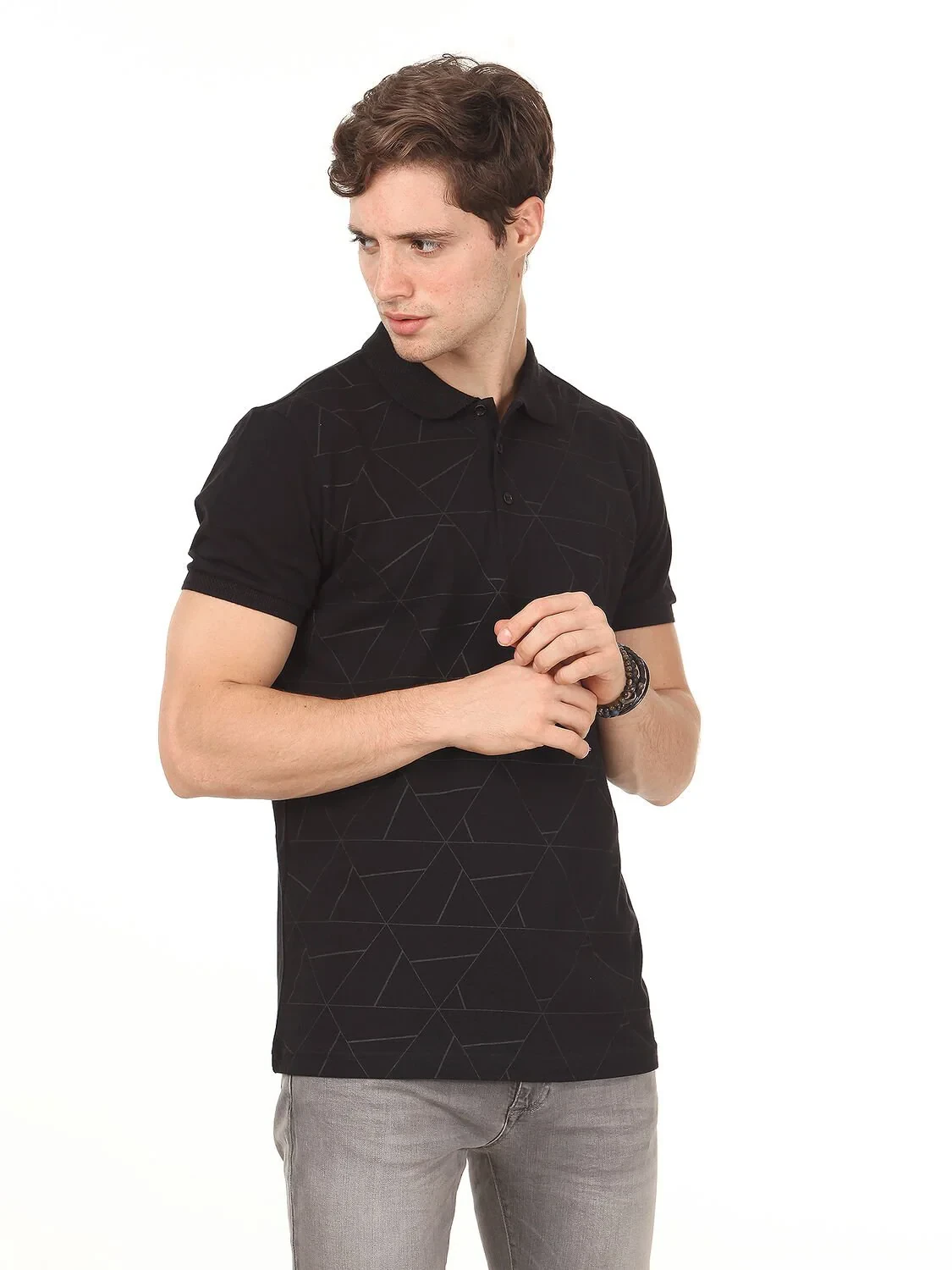 Black Polo Neck 100% Cotton T-Shirt - 1