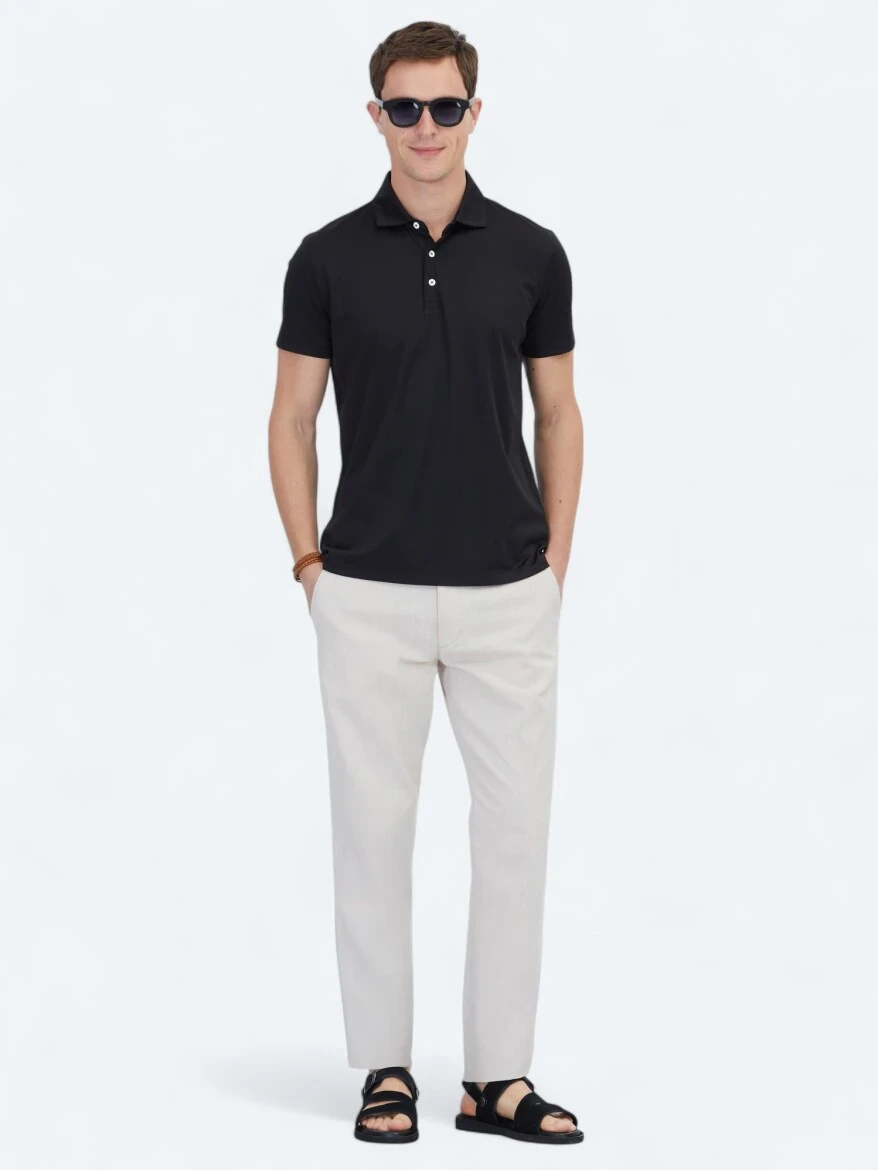 Black Polo Neck Cotton Blended T-Shirt - 2