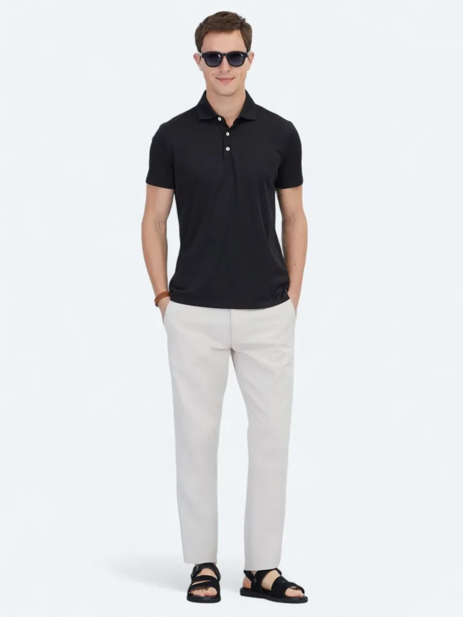 Black Polo Neck Cotton Blended T-Shirt - 2