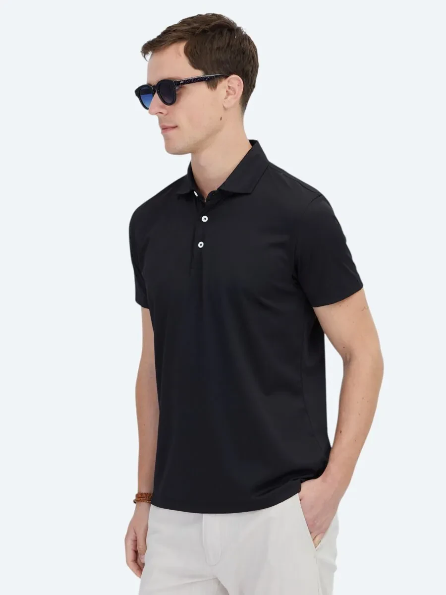 Black Polo Neck Cotton Blended T-Shirt - 3