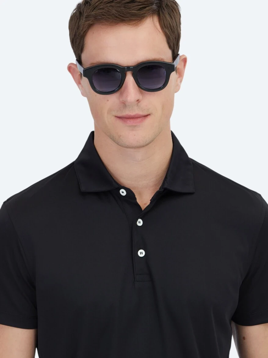 Black Polo Neck Cotton Blended T-Shirt - 4