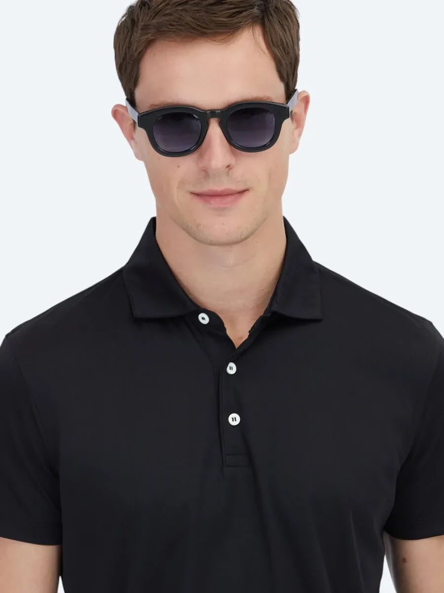 Black Polo Neck Cotton Blended T-Shirt - 4