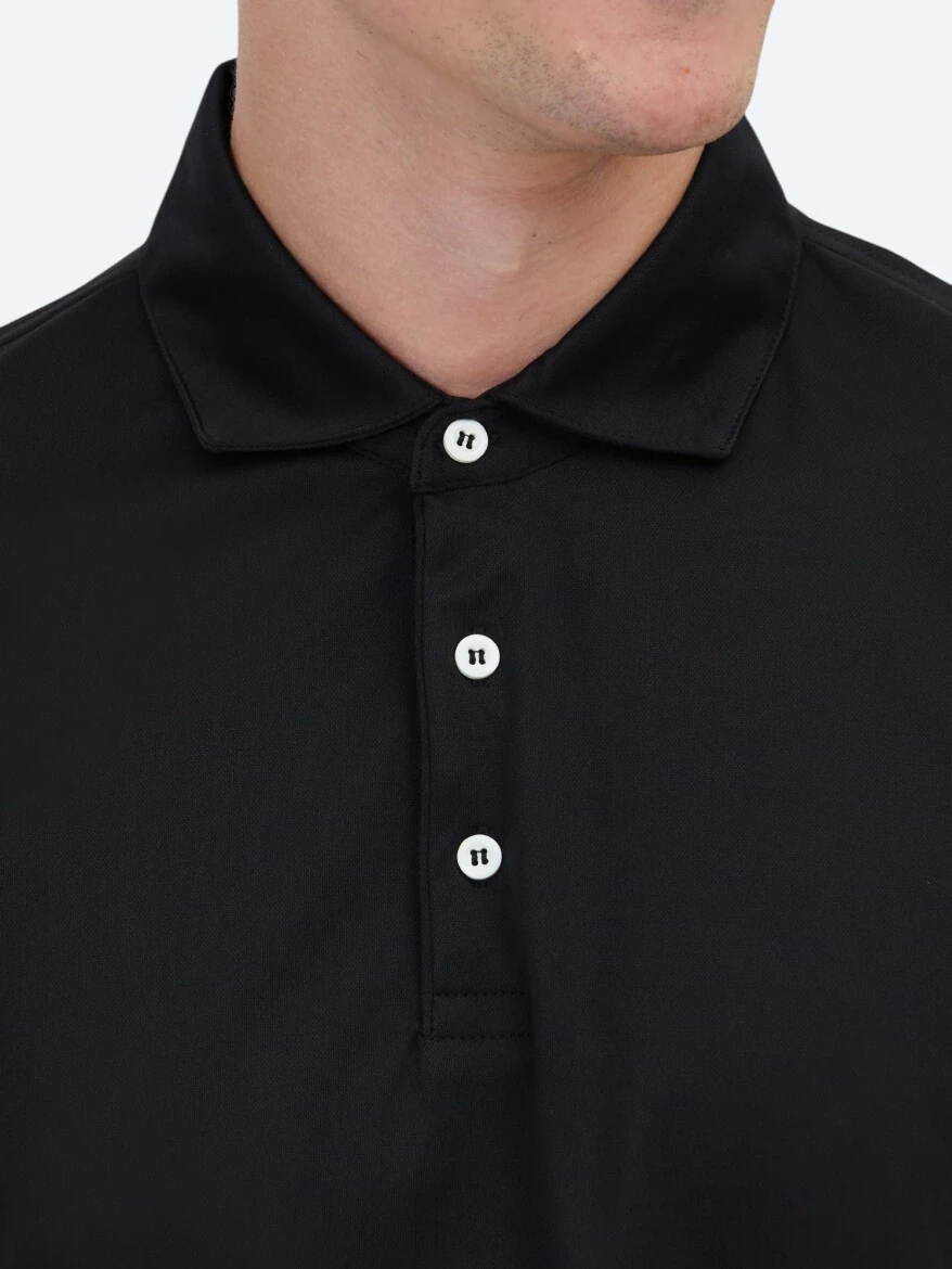 Black Polo Neck Cotton Blended T-Shirt - 5