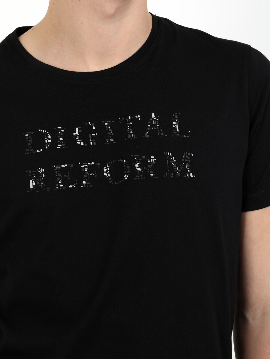 Black Printed Crew Neck 100% Cotton T-Shirt - 2