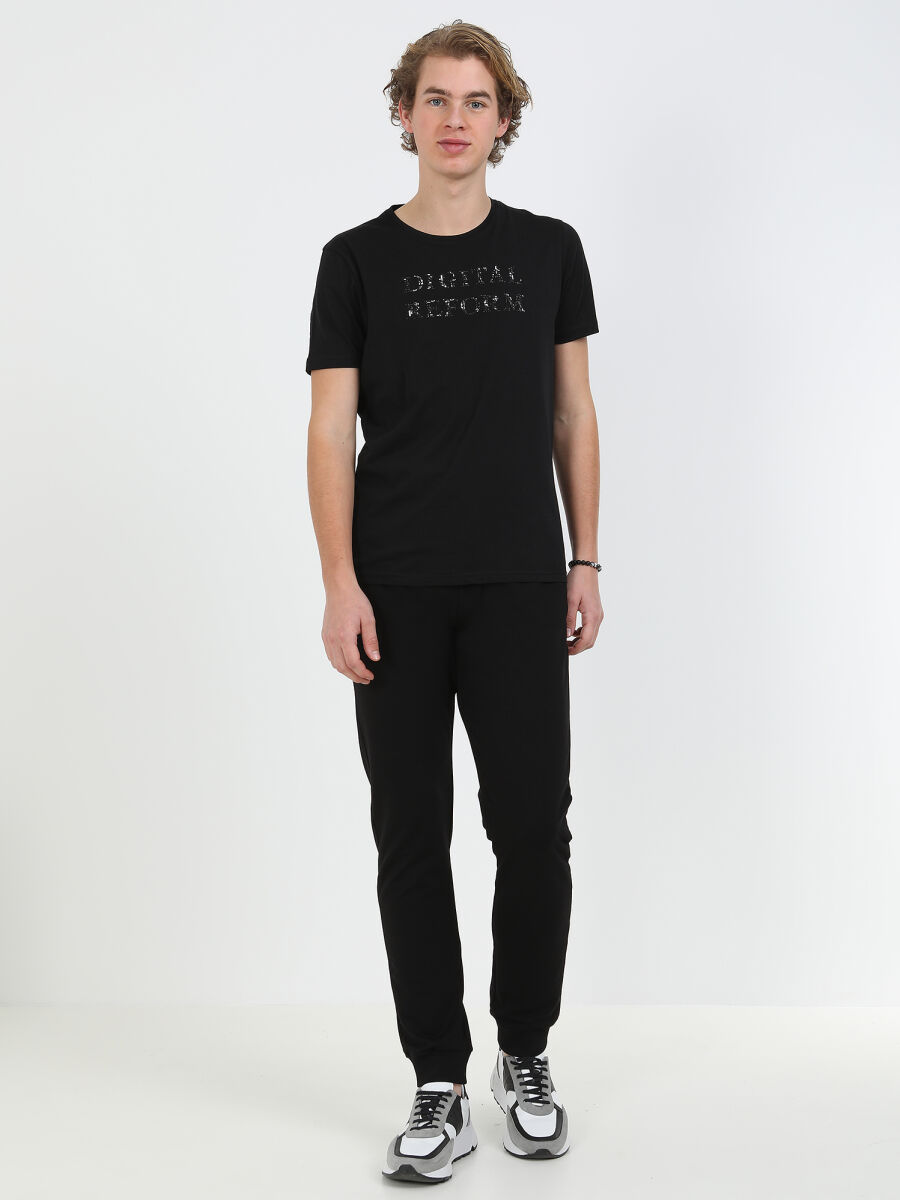 Black Printed Crew Neck 100% Cotton T-Shirt - 3