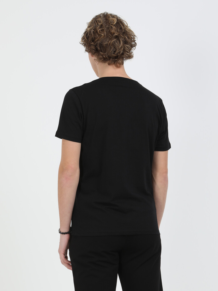 Black Printed Crew Neck 100% Cotton T-Shirt - 5