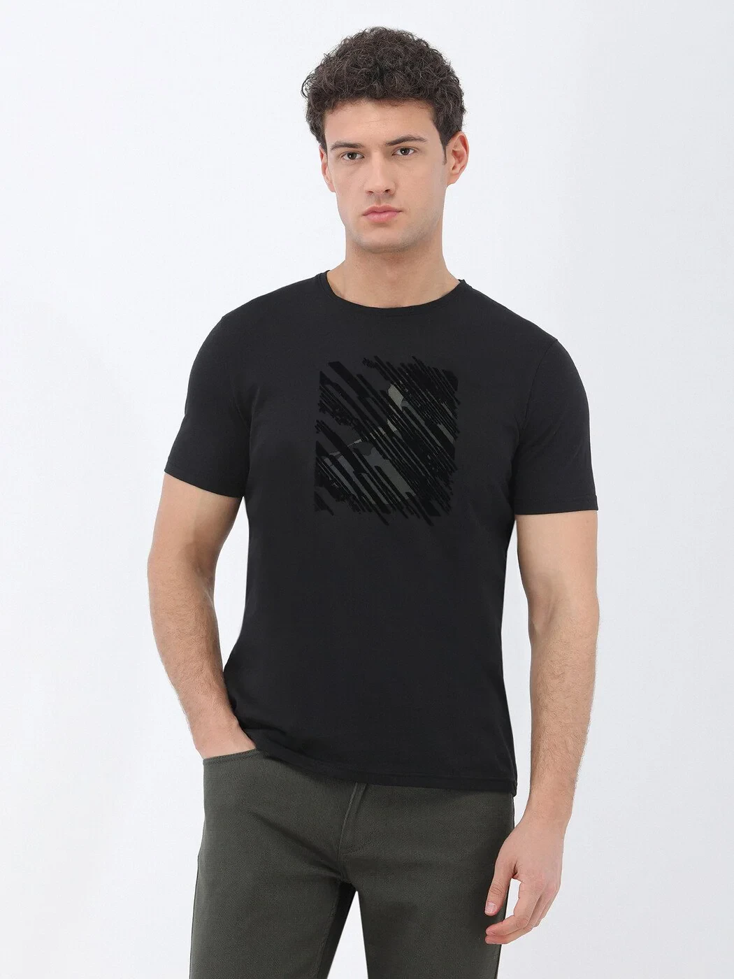 Black Printed Crew Neck 100% Cotton T-Shirt - 1
