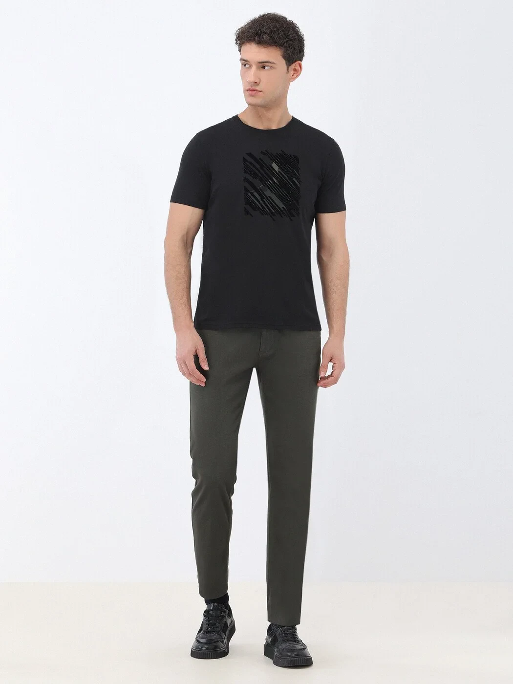 Black Printed Crew Neck 100% Cotton T-Shirt - 2