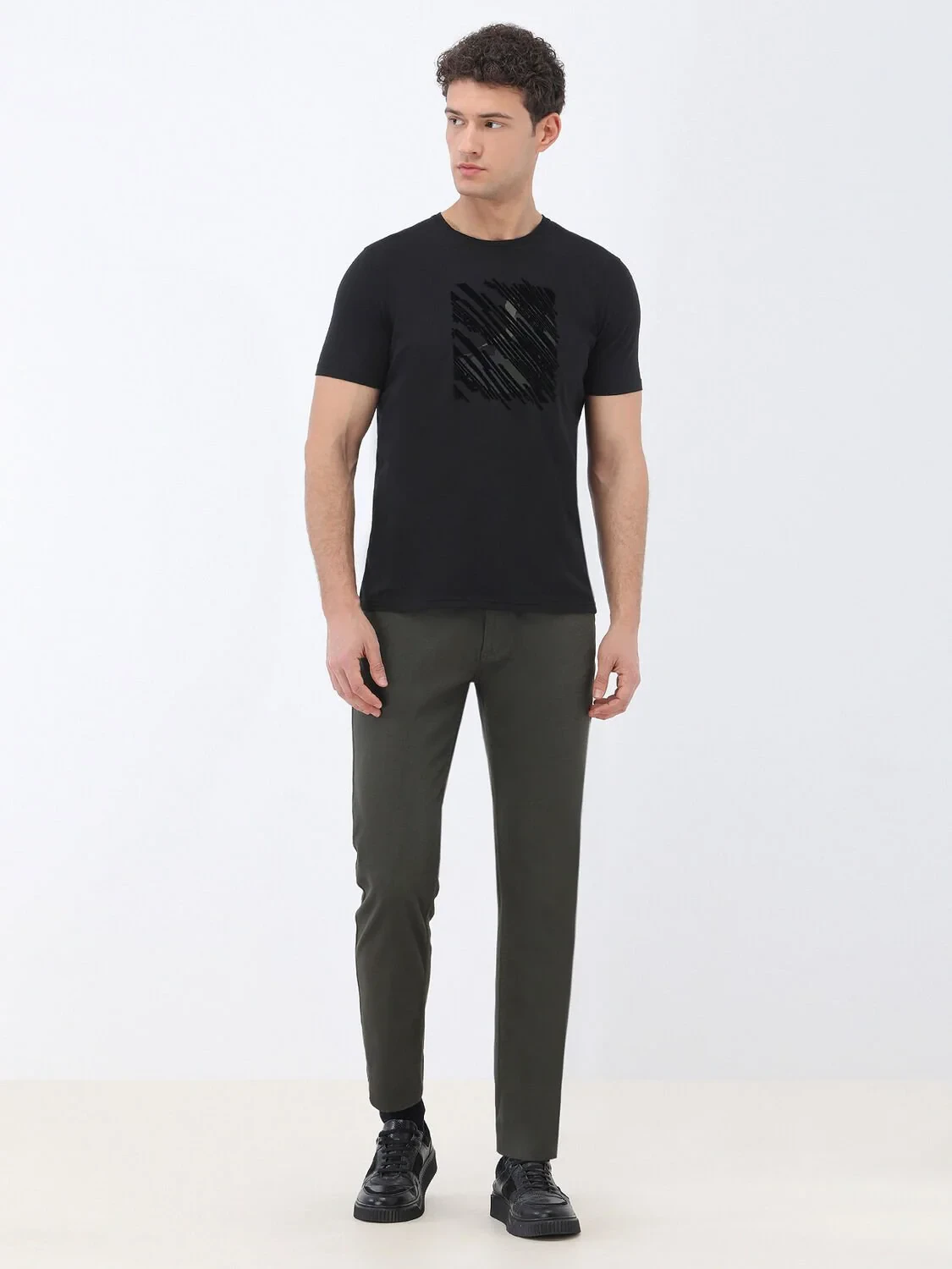 Black Printed Crew Neck 100% Cotton T-Shirt - 2