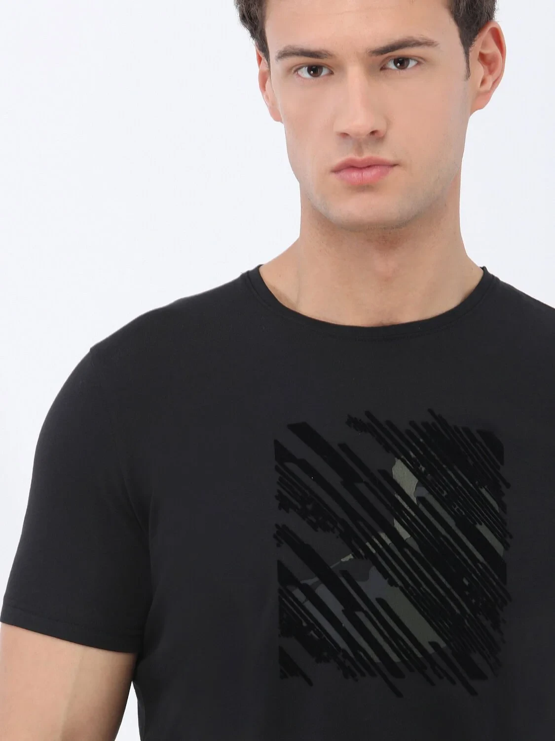 Black Printed Crew Neck 100% Cotton T-Shirt - 3