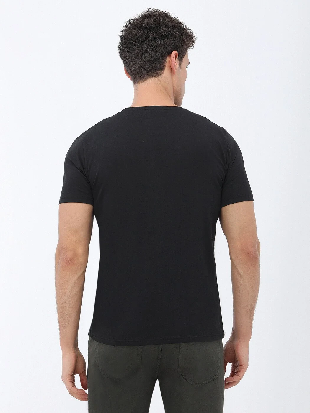 Black Printed Crew Neck 100% Cotton T-Shirt - 4