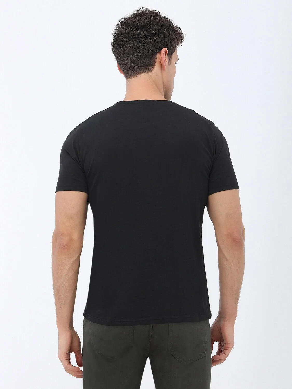 Black Printed Crew Neck 100% Cotton T-Shirt - 4