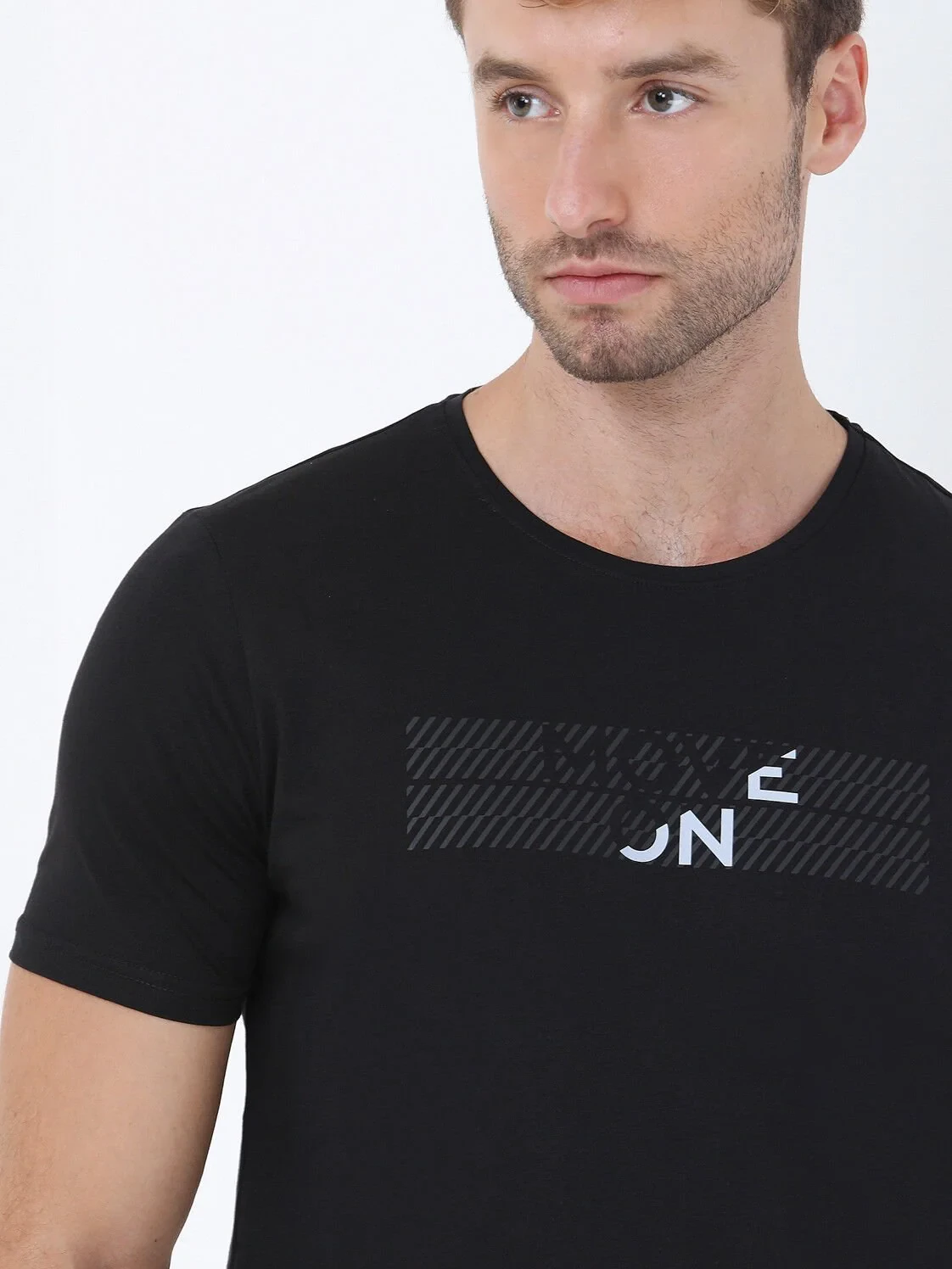 Black Printed Crew Neck 100% Cotton T-Shirt - 1