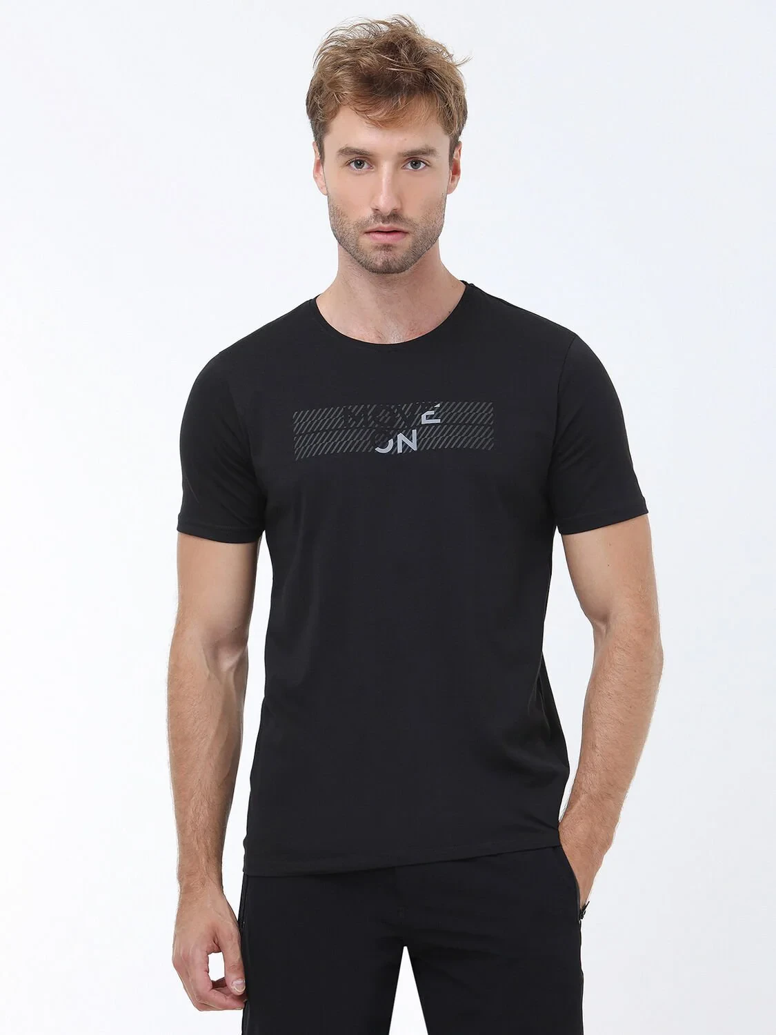 Black Printed Crew Neck 100% Cotton T-Shirt - 2