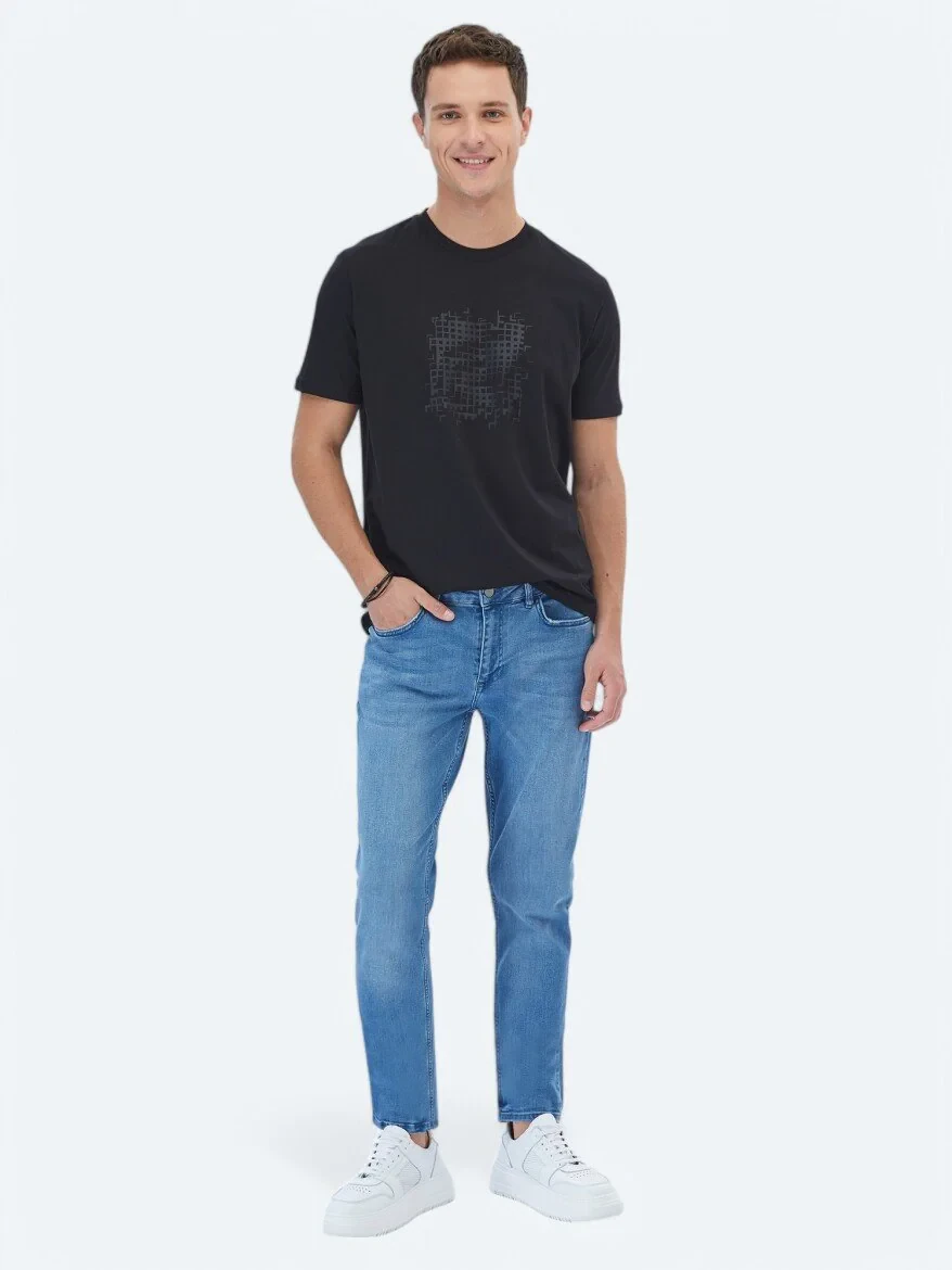 Black Printed Crew Neck 100% Cotton T-Shirt - 2