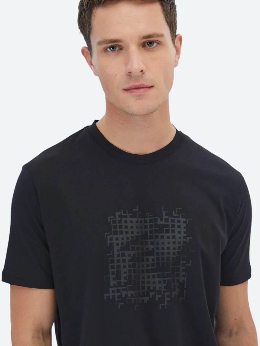 Black Printed Crew Neck 100% Cotton T-Shirt - 3