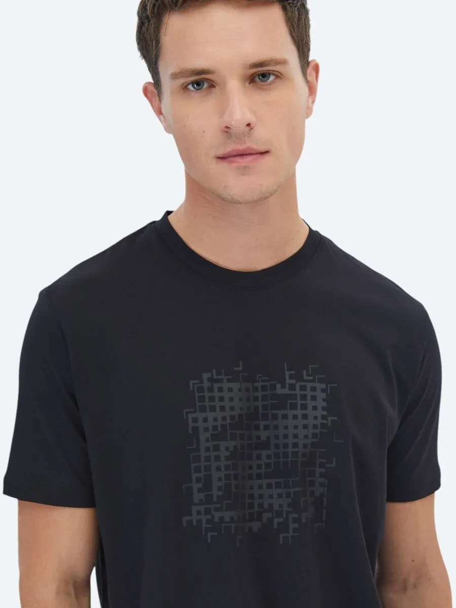 Black Printed Crew Neck 100% Cotton T-Shirt - 3