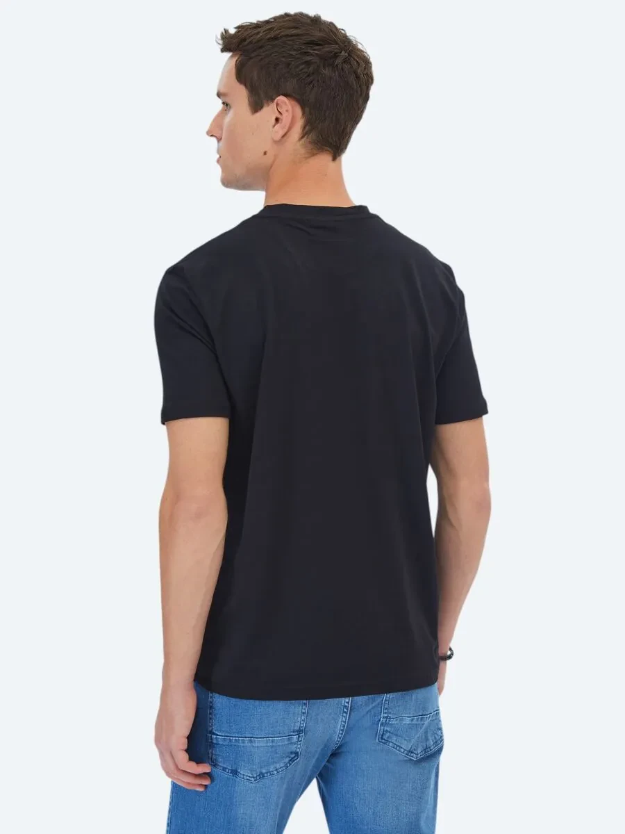 Black Printed Crew Neck 100% Cotton T-Shirt - 5