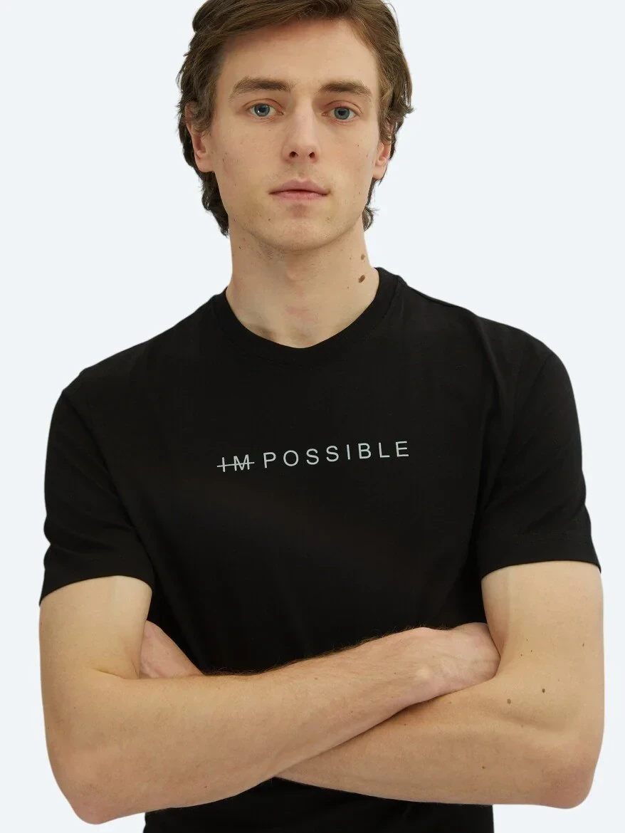 Black Printed Crew Neck 100% Cotton T-Shirt - 3