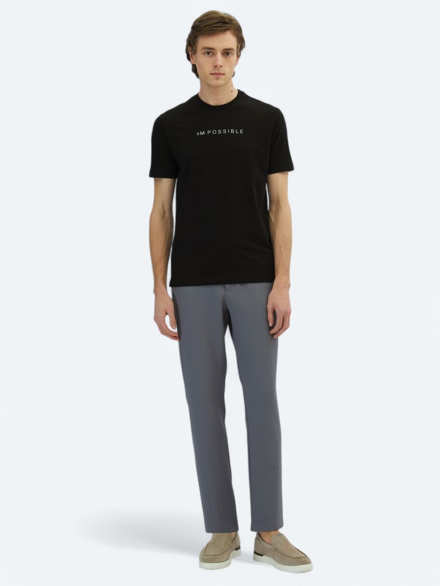 Black Printed Crew Neck 100% Cotton T-Shirt - 2