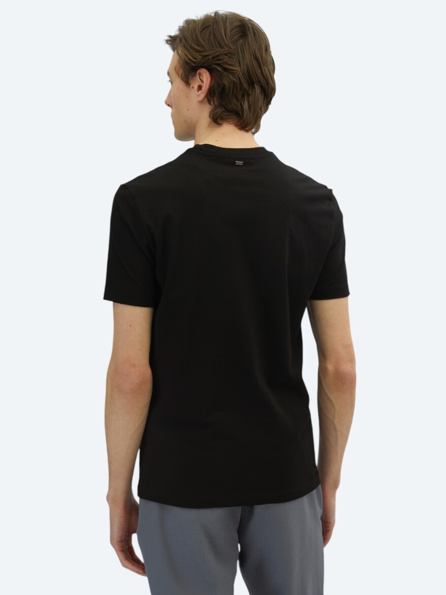 Black Printed Crew Neck 100% Cotton T-Shirt - 4