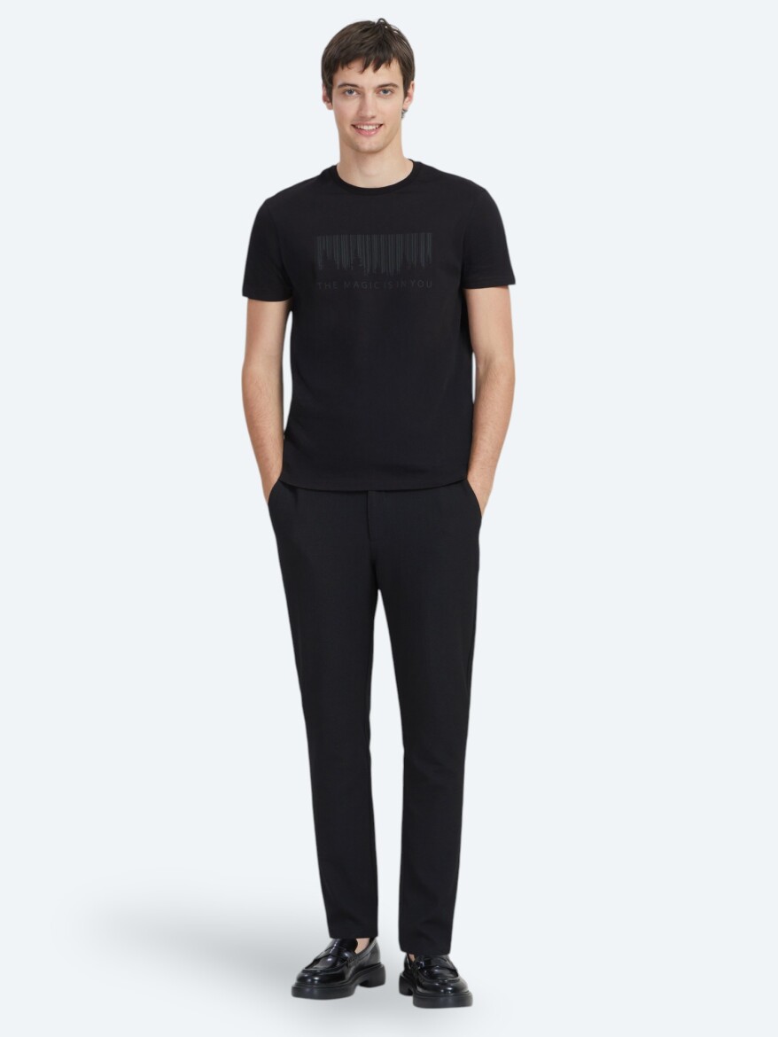 Black Printed Crew Neck 100% Cotton T-Shirt - 2