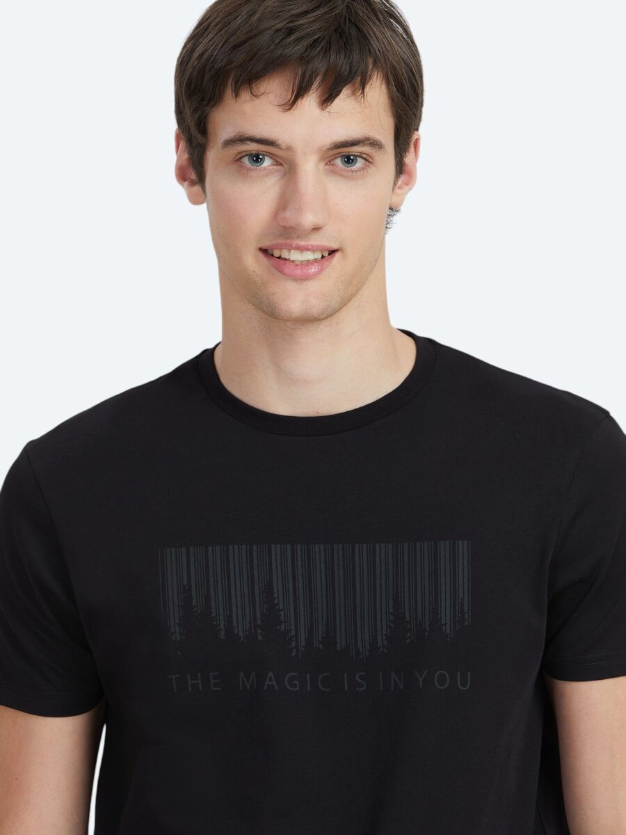 Black Printed Crew Neck 100% Cotton T-Shirt - 3