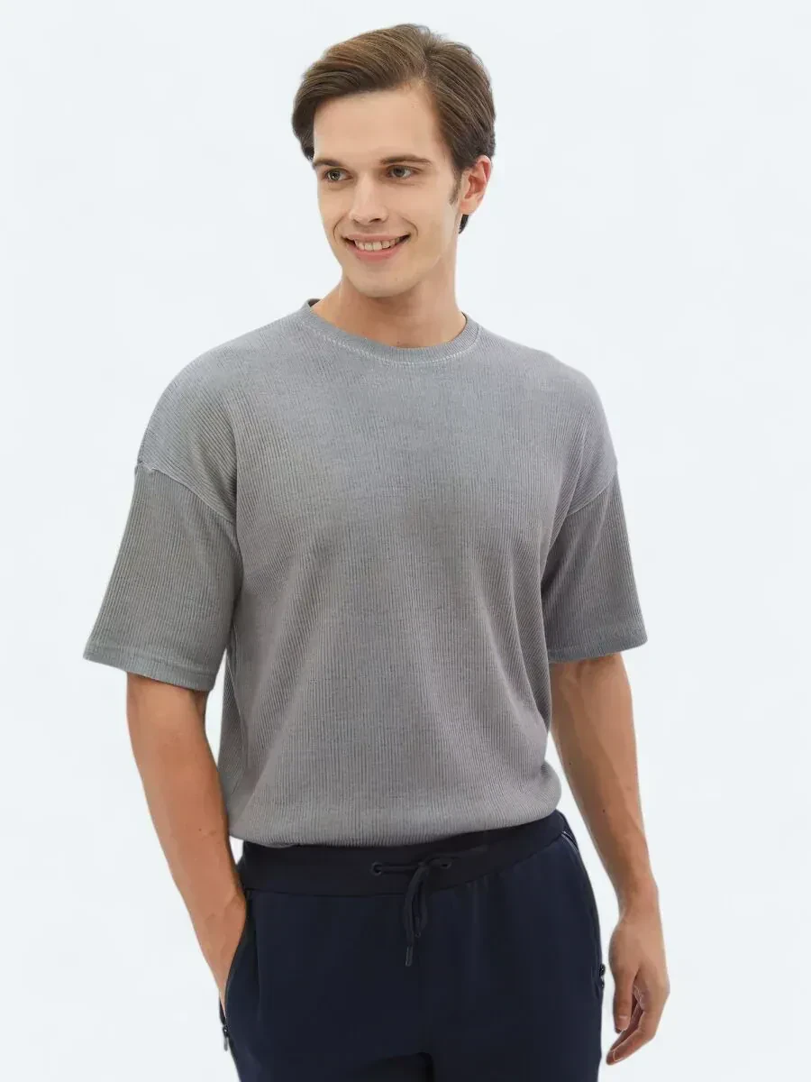 Black Printed Crew Neck Cotton Blended T-Shirt - 1
