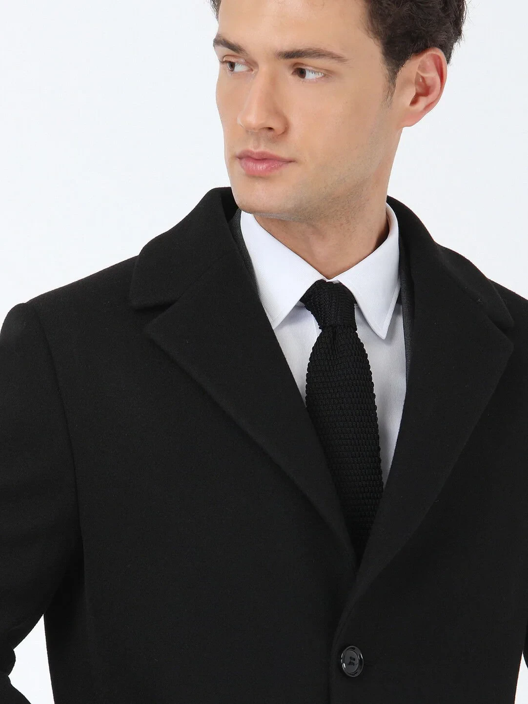 Black Regular Fit Butterfly Collar Casual Knitting Overcoat - 4