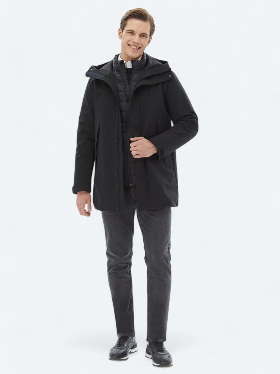 Black Regular Fit Butterfly Collar Casual Weaving Coat - 4