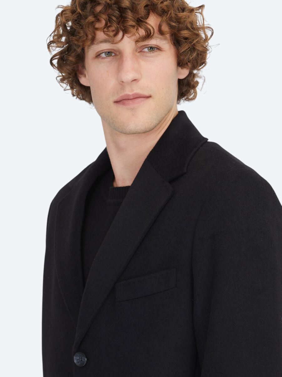 Black Regular Fit Butterfly Collar Classical Weaving Overcoat - 4